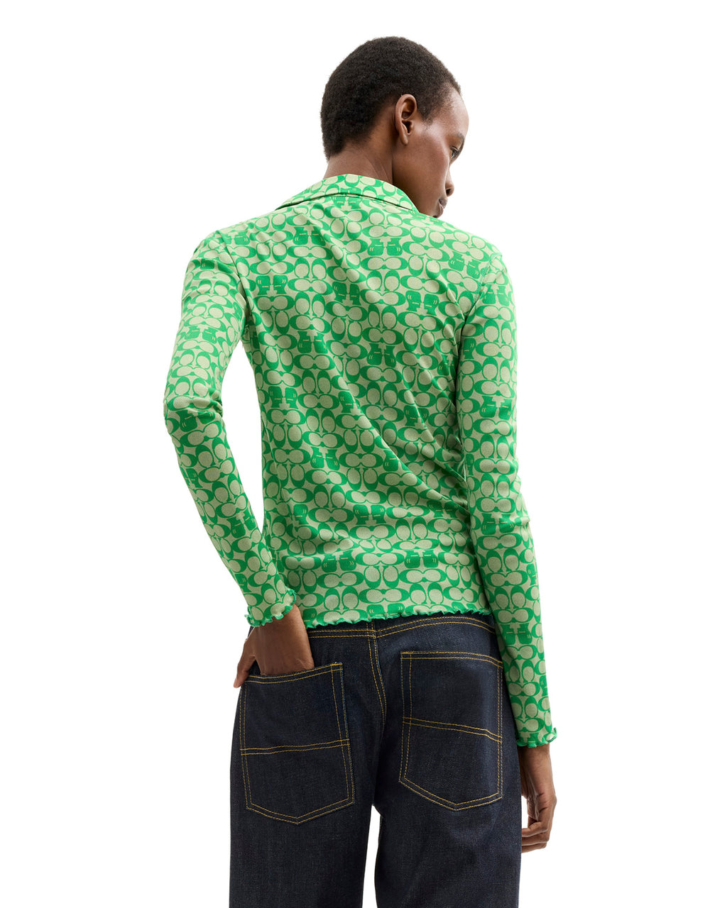 Brain Dead x Coach Printed Mesh Button Up Shirt - Dark Green 6