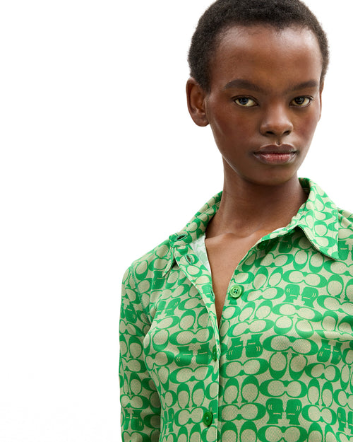 Brain Dead x Coach Printed Mesh Button Up Shirt - Dark Green 2