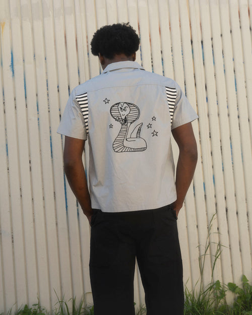 Cobra Flocked Bowling Shirt - Stone 2