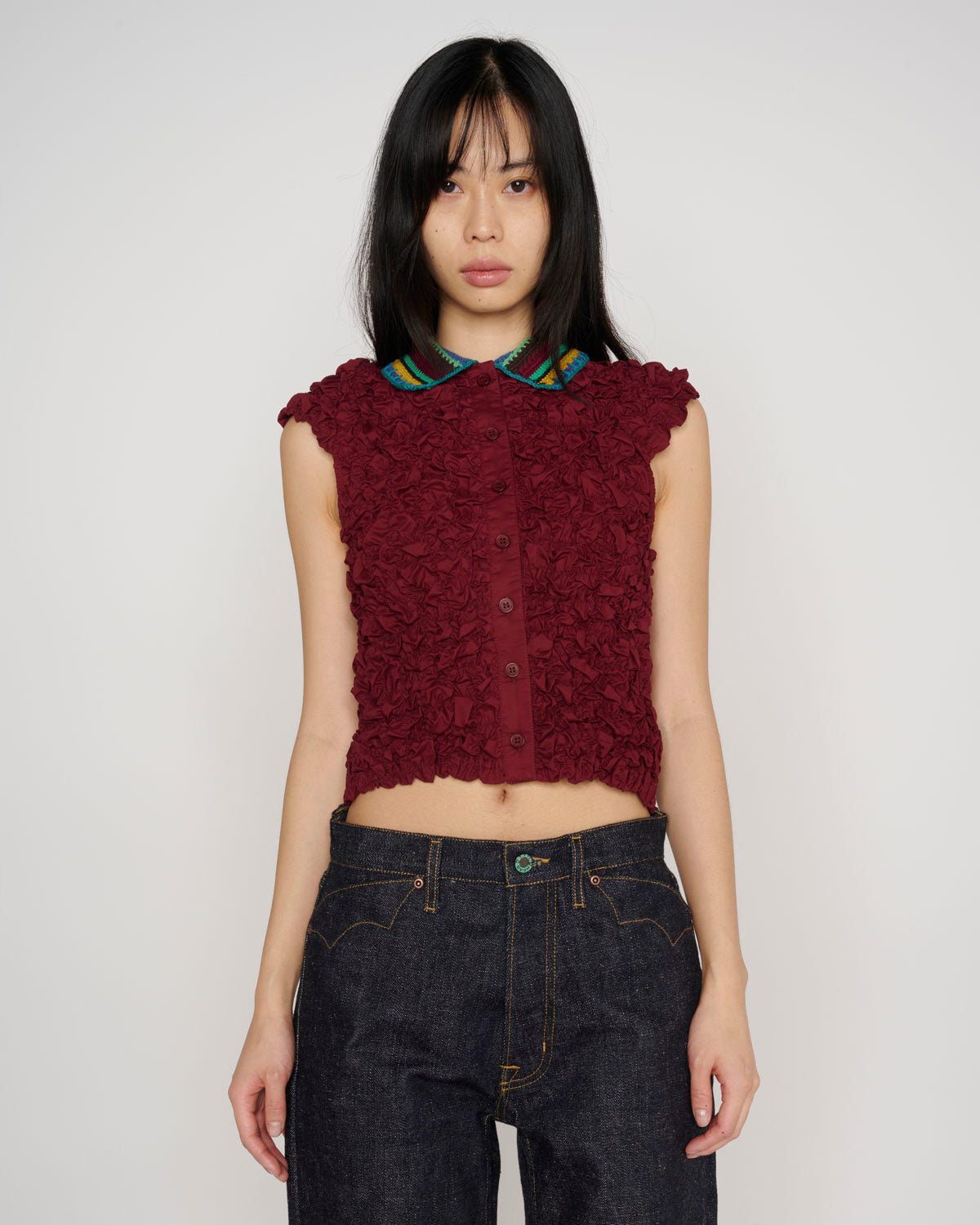 Crochet Collared Kass Shirt - Plum 5