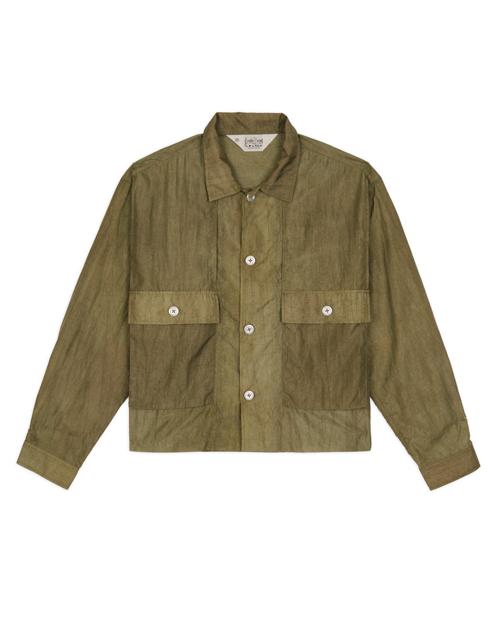 Cropped Nylon Button Up Shirt - Army