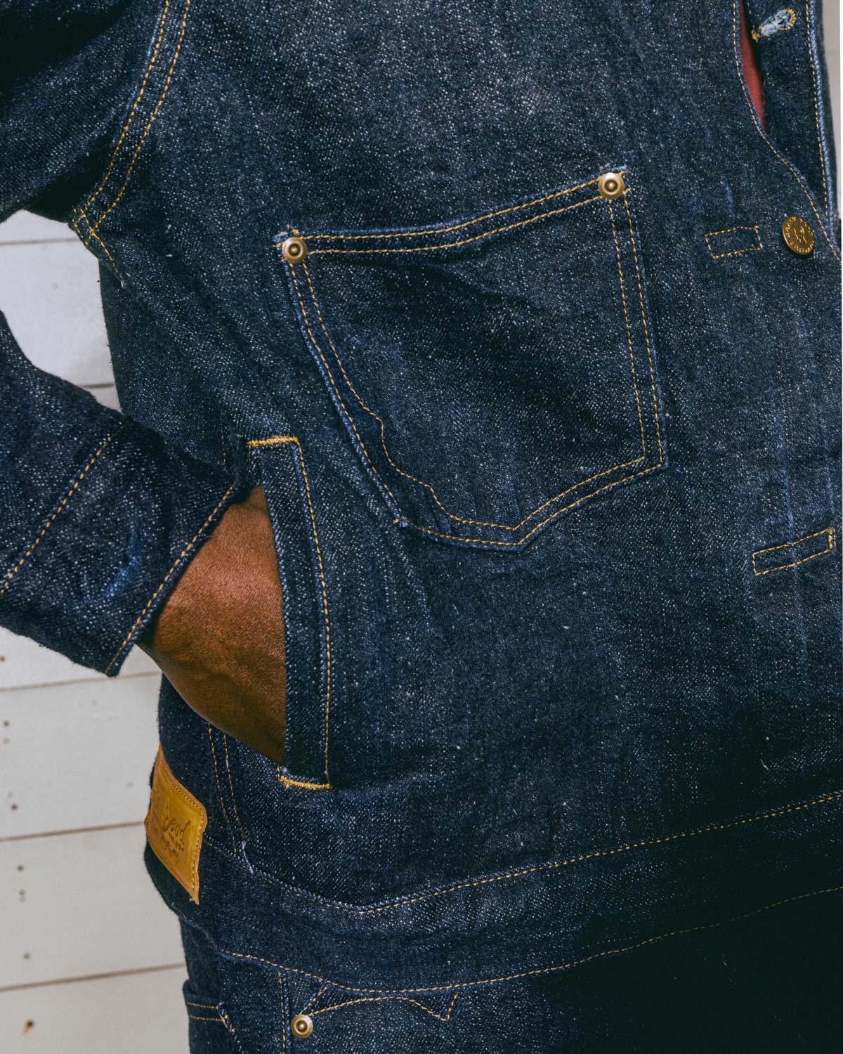 15.5oz Selvedge Denim Trucker Jacket -Rinsed Indigo 4