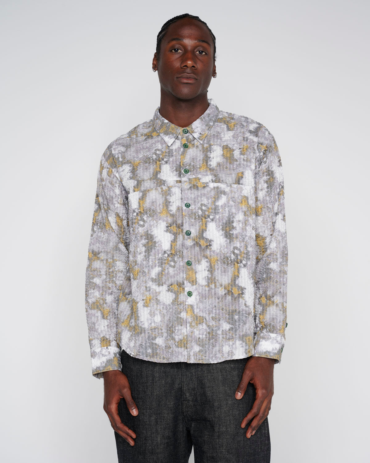 Distorted Heat Long Sleeve Button Up - Grey 4