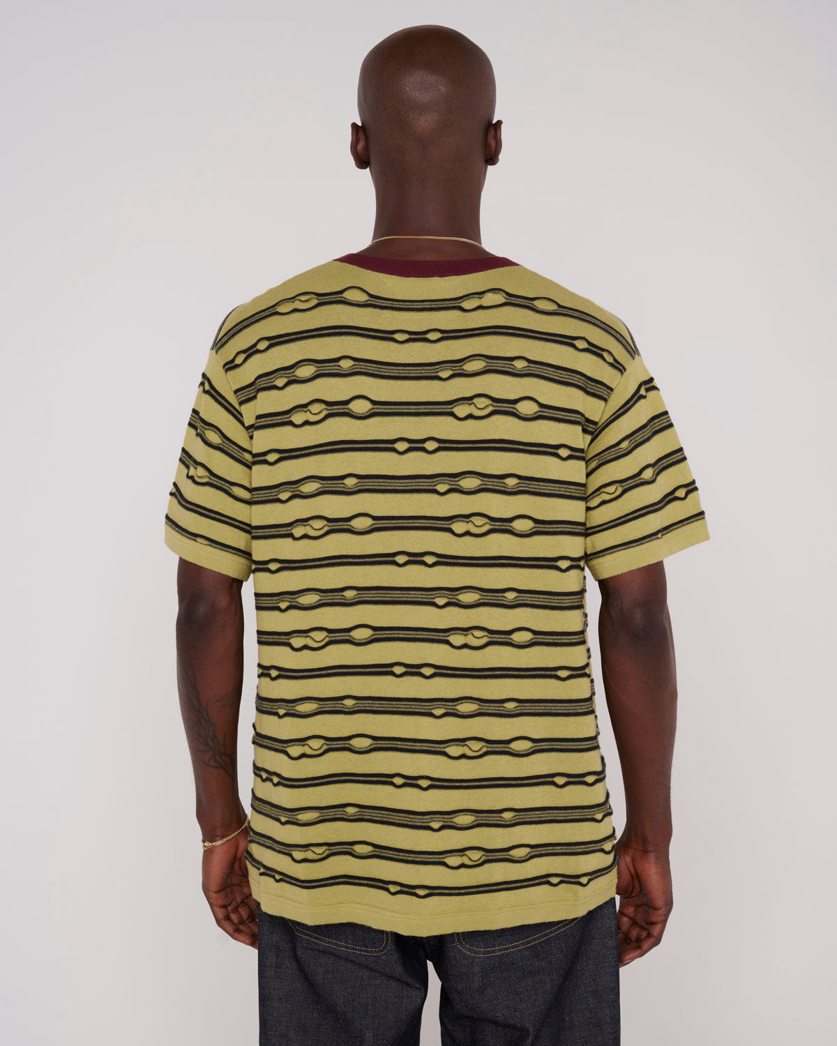 Embroidered Puckered Striped T-shirt - Lime 5