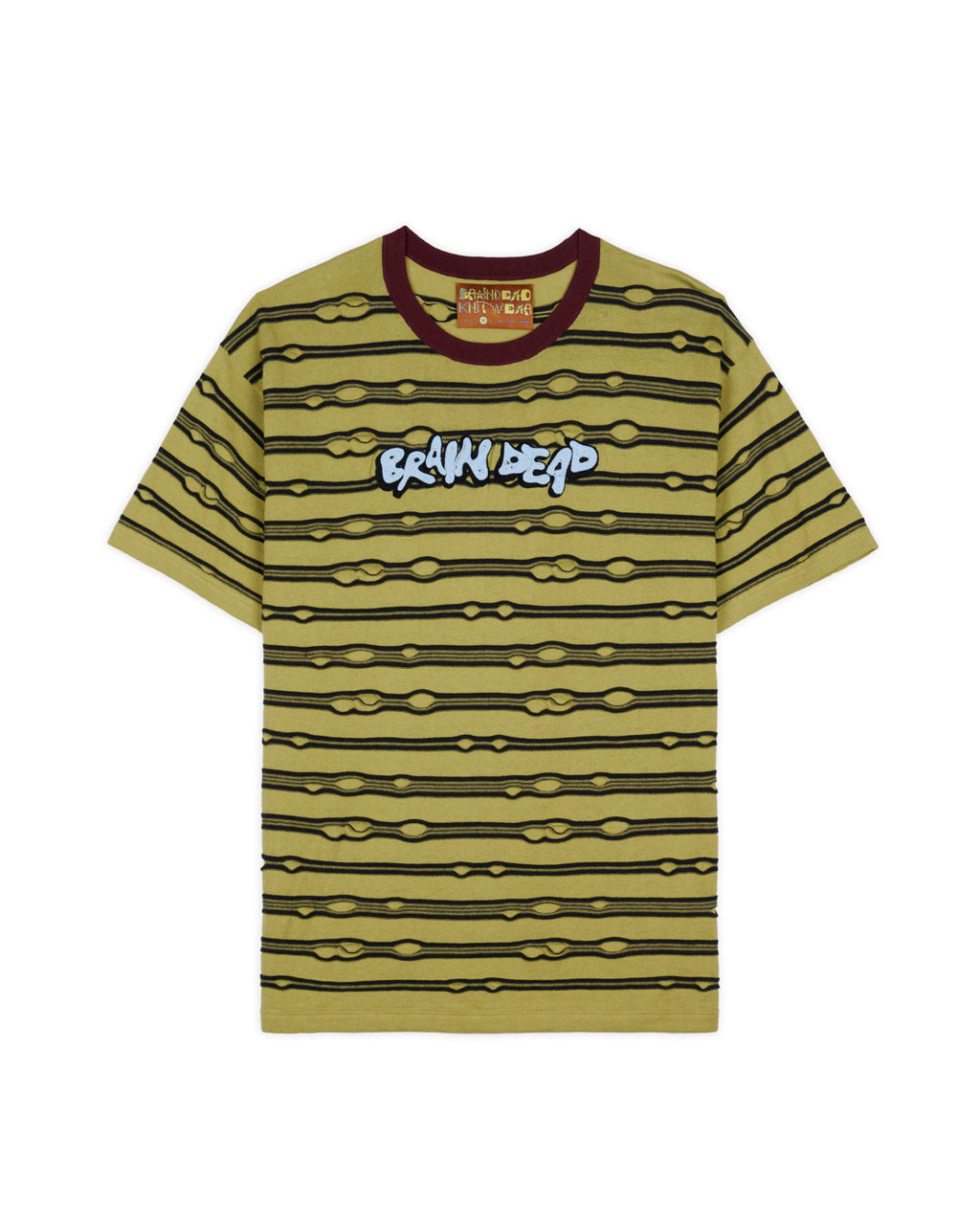 Embroidered Puckered Striped T-shirt - Lime 1