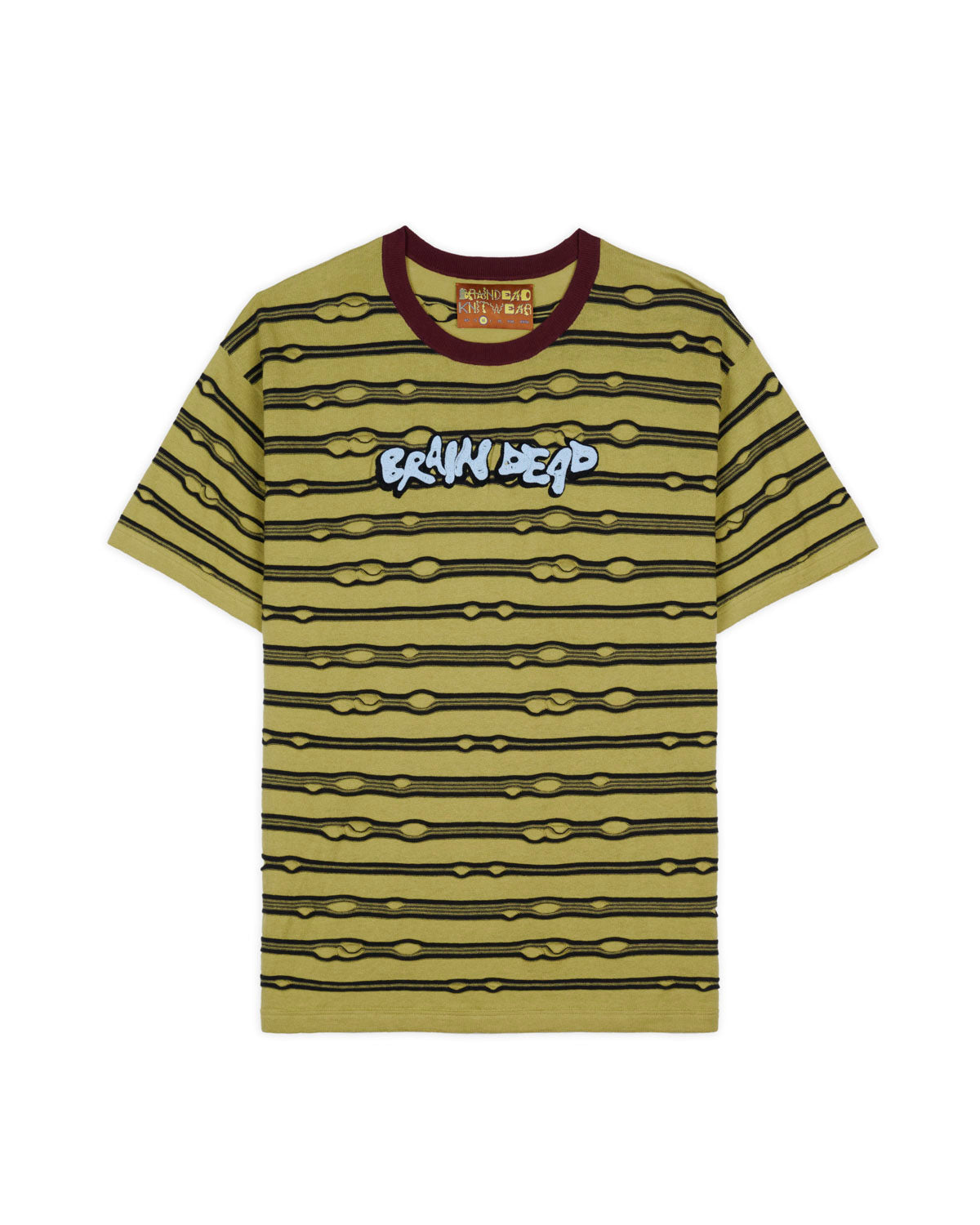 Embroidered Puckered Striped T-shirt - Lime 1