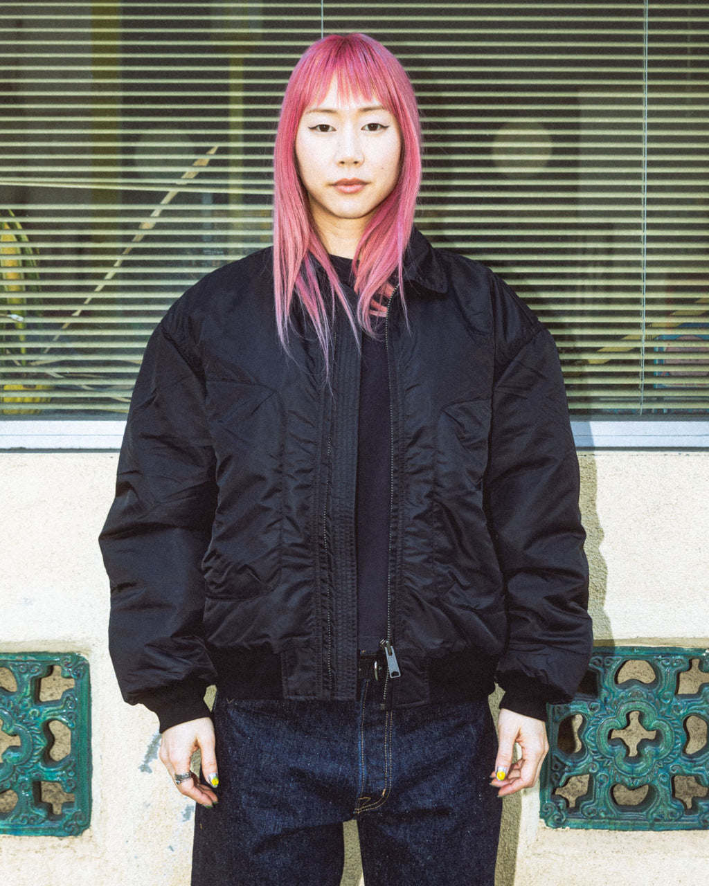 Embroidered 3D Flight Jacket  - Black 2