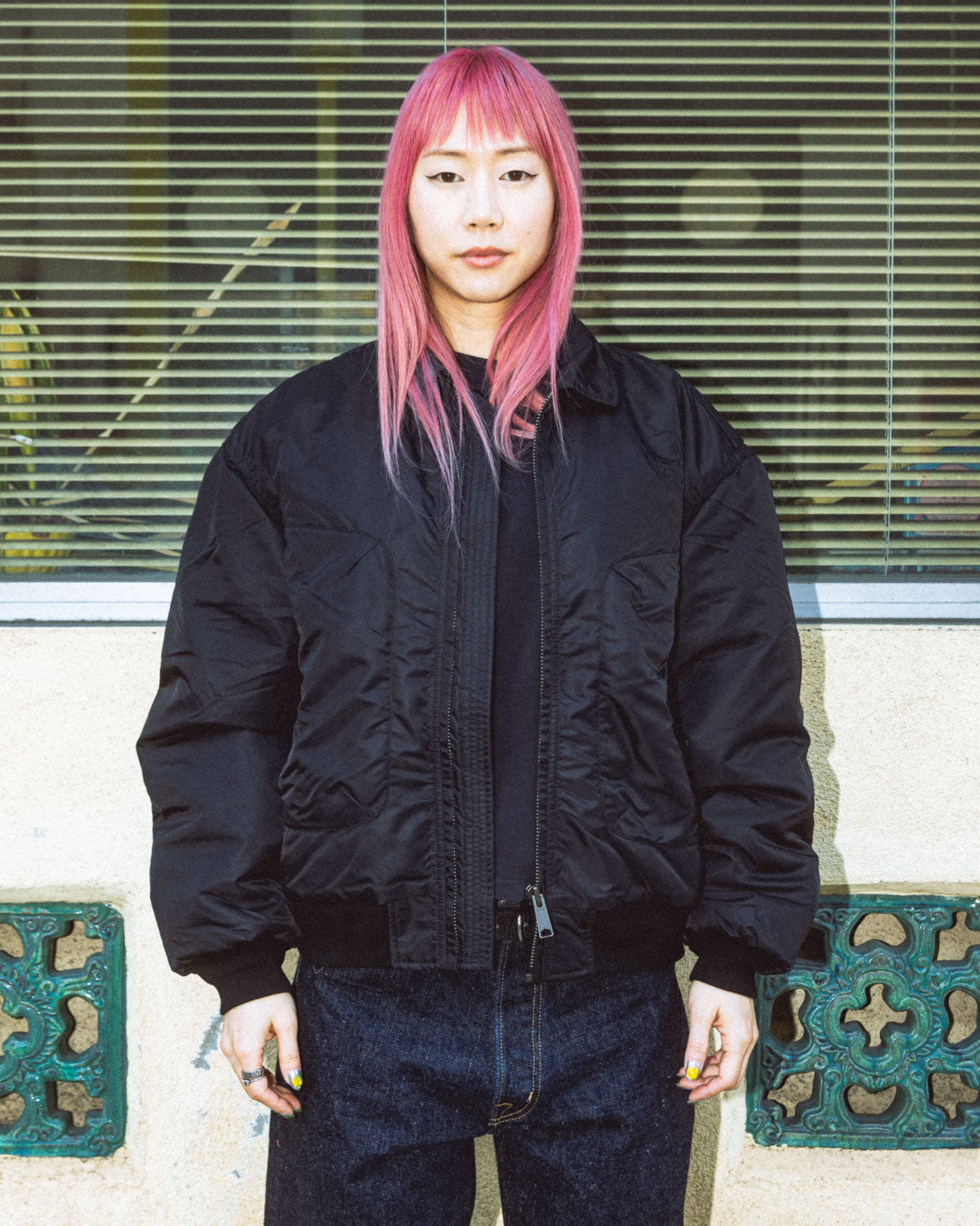 Embroidered 3D Flight Jacket  - Black 2