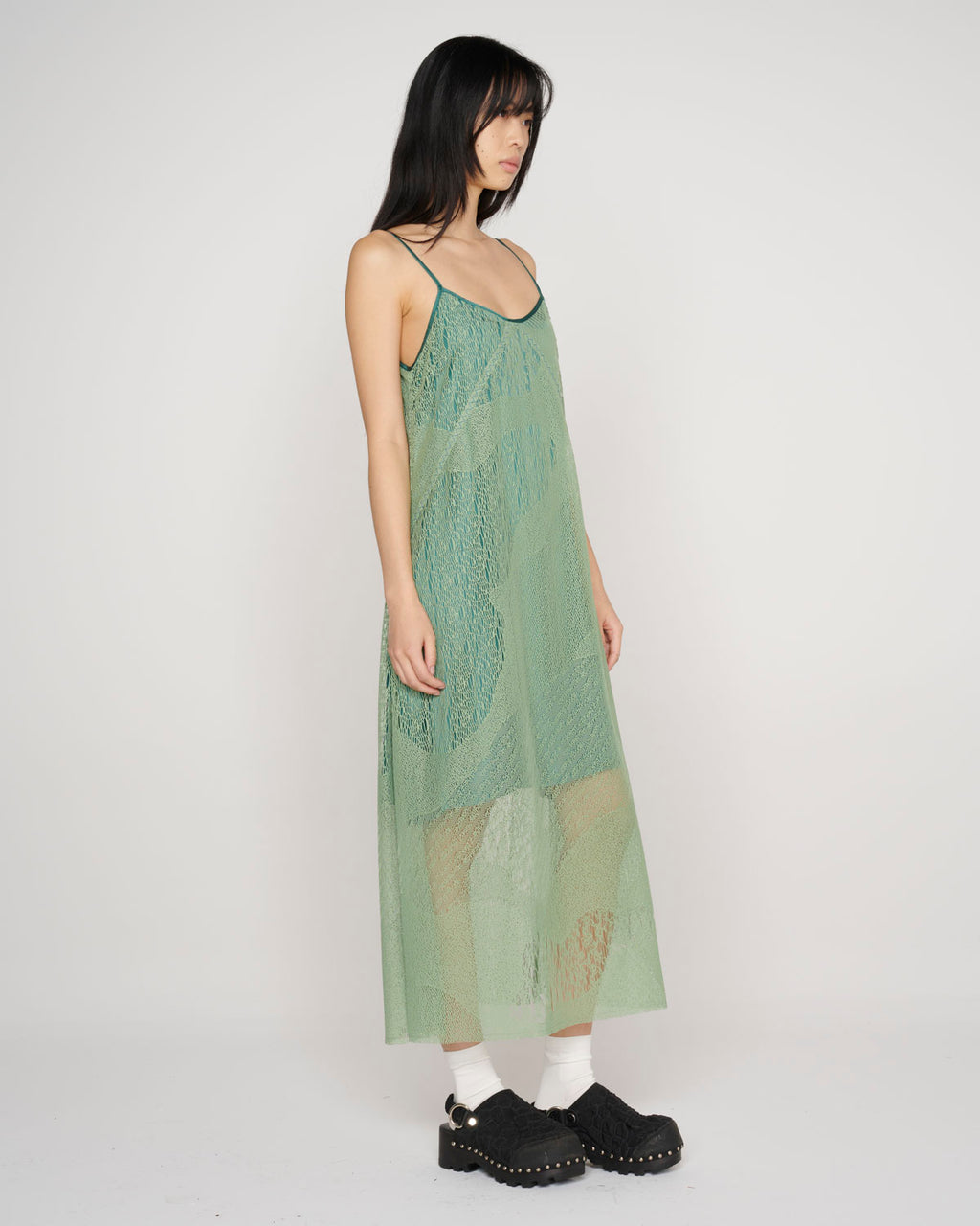Engineered Cloud Mesh Slip Dress - Green 6