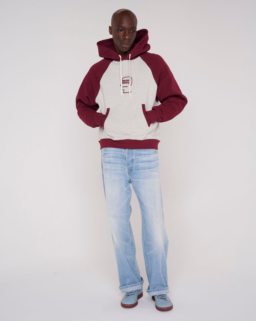 Fleece Logo Head Raglan Hoodie - Oatmeal Maroon 7