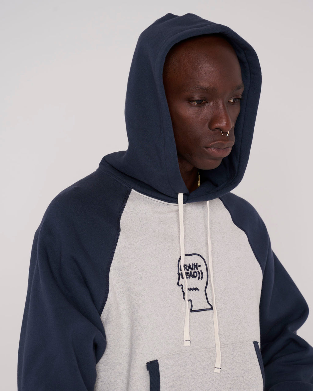 Fleece Logo Head Raglan Hoodie - Oatmeal Navy 6