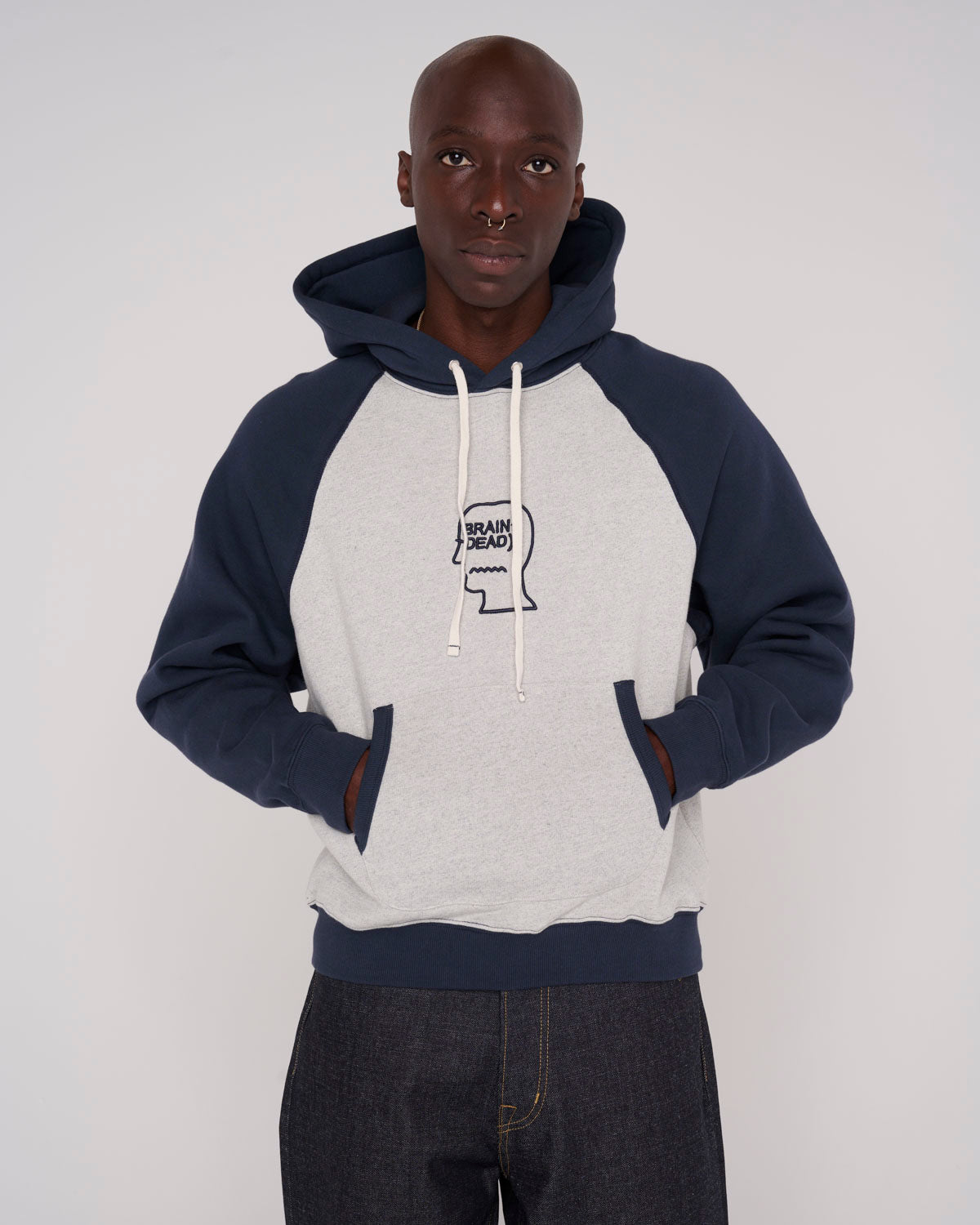 Fleece Logo Head Raglan Hoodie - Oatmeal Navy 4