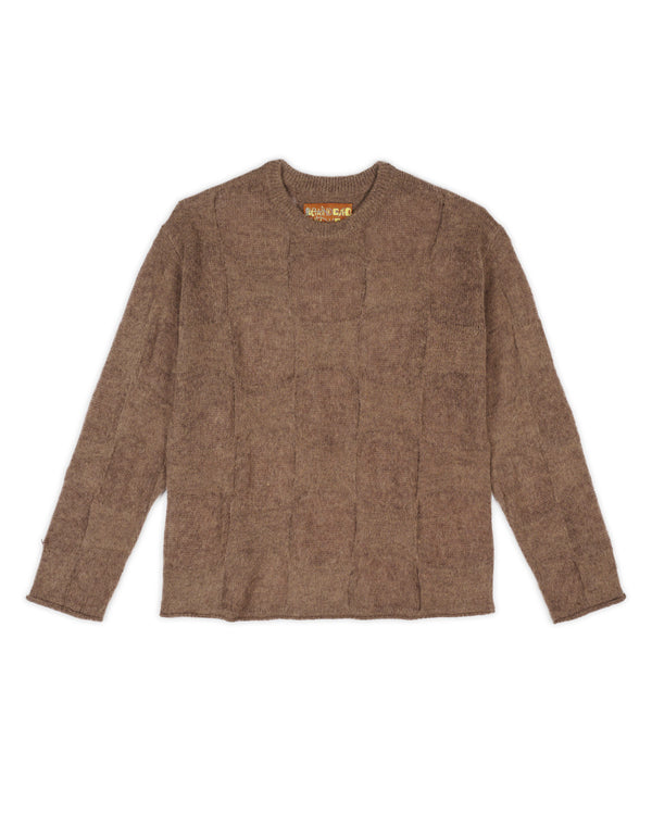 Fuzzy Threadbare Warped Check Sweater - Brown