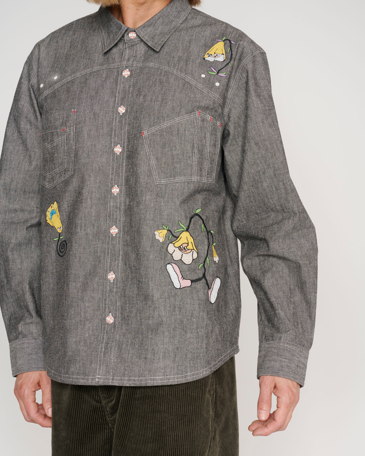 Garden Party Chambray Button Up Shirt - Gray 6