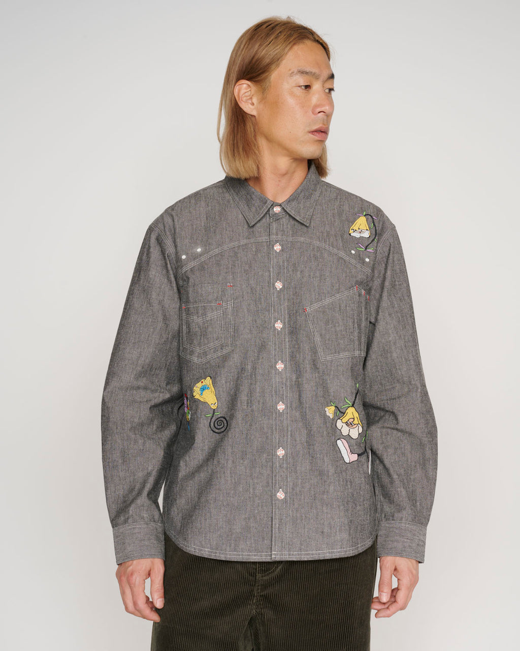 Garden Party Chambray Button Up Shirt - Gray 5
