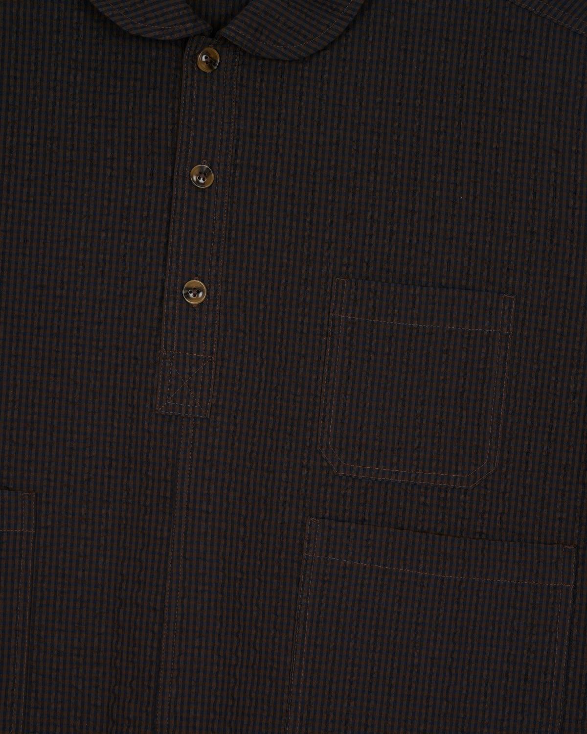 Gingham Round Collar Shirt - Black 3