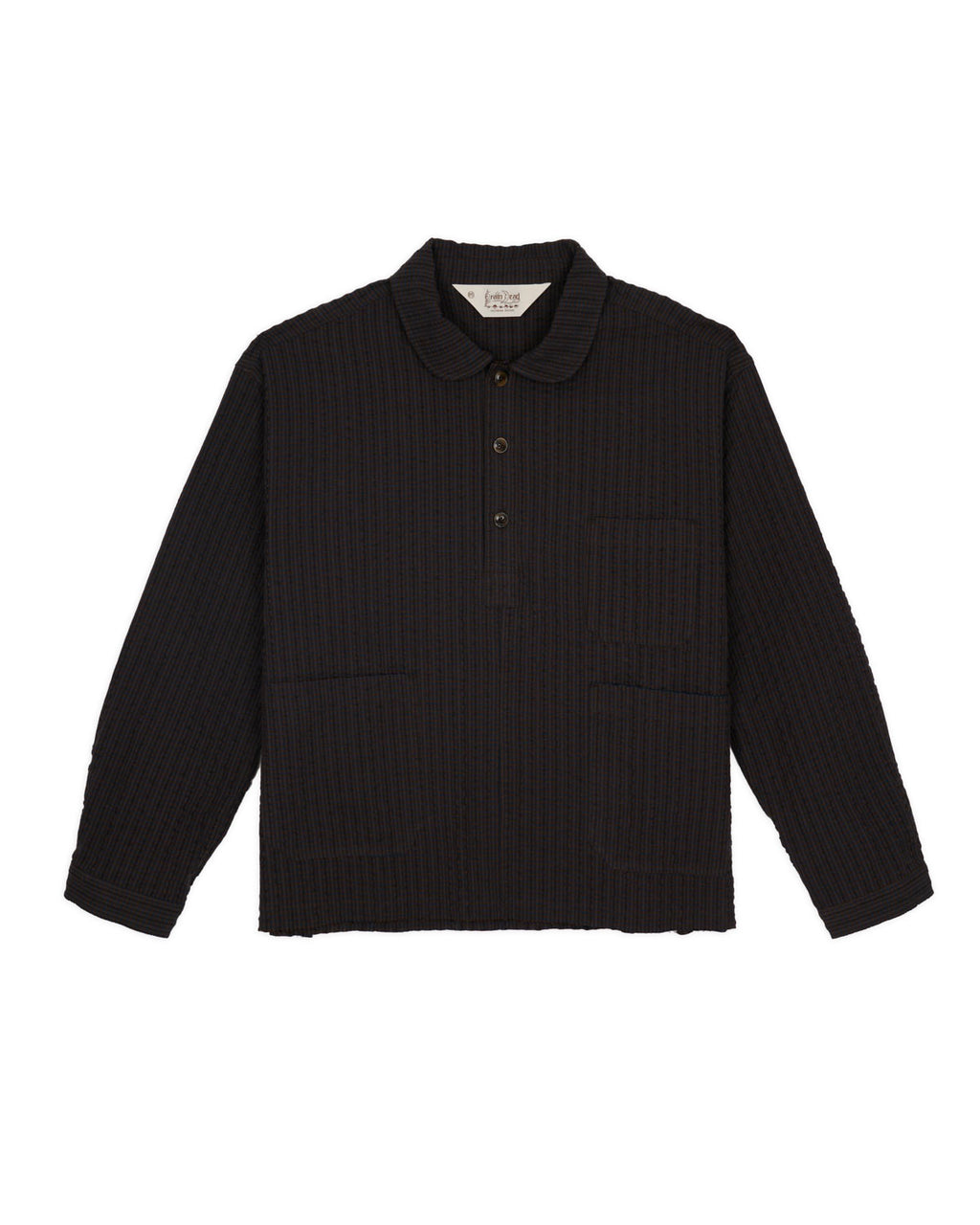 Gingham Round Collar Shirt - Black 1