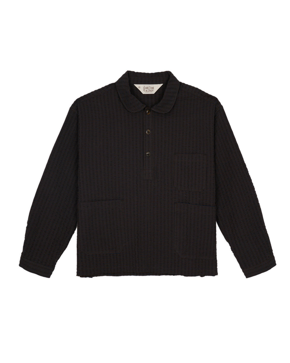 Gingham Round Collar Shirt - Black 1