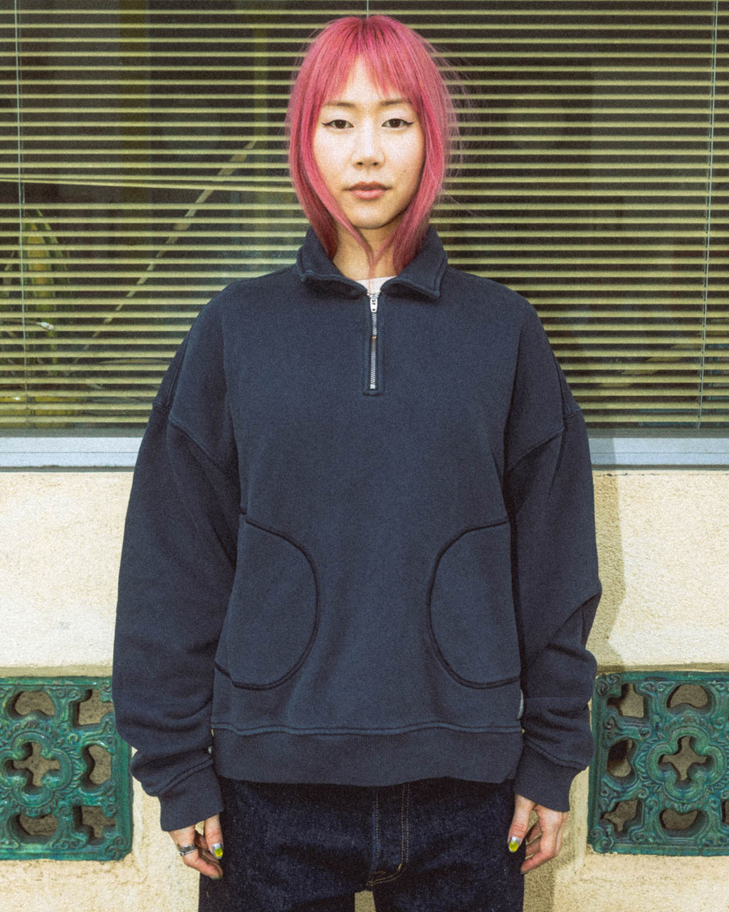 Half Zip Collared Sweatshirt - Washed Black 7