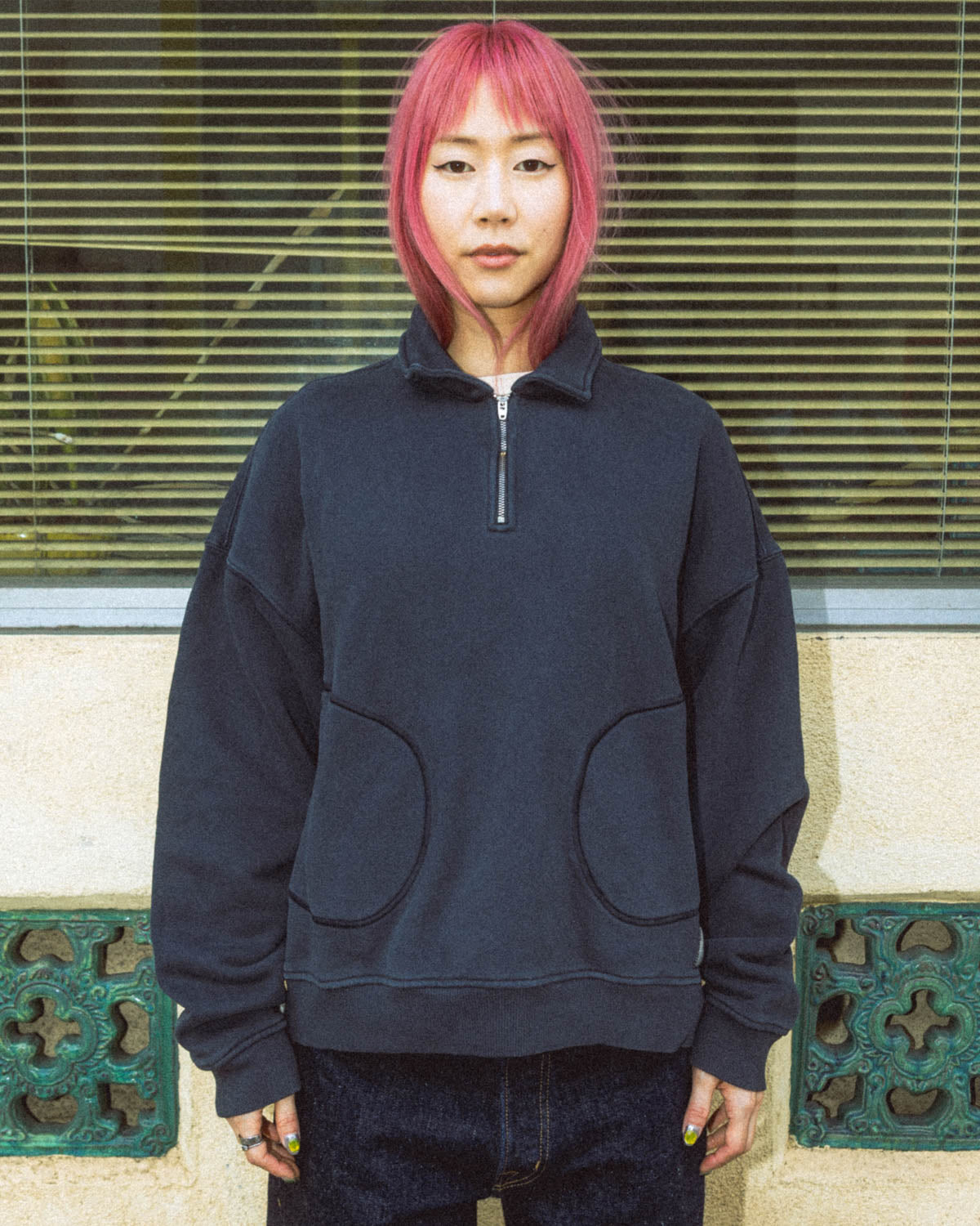 Half Zip Collared Sweatshirt - Washed Black 7