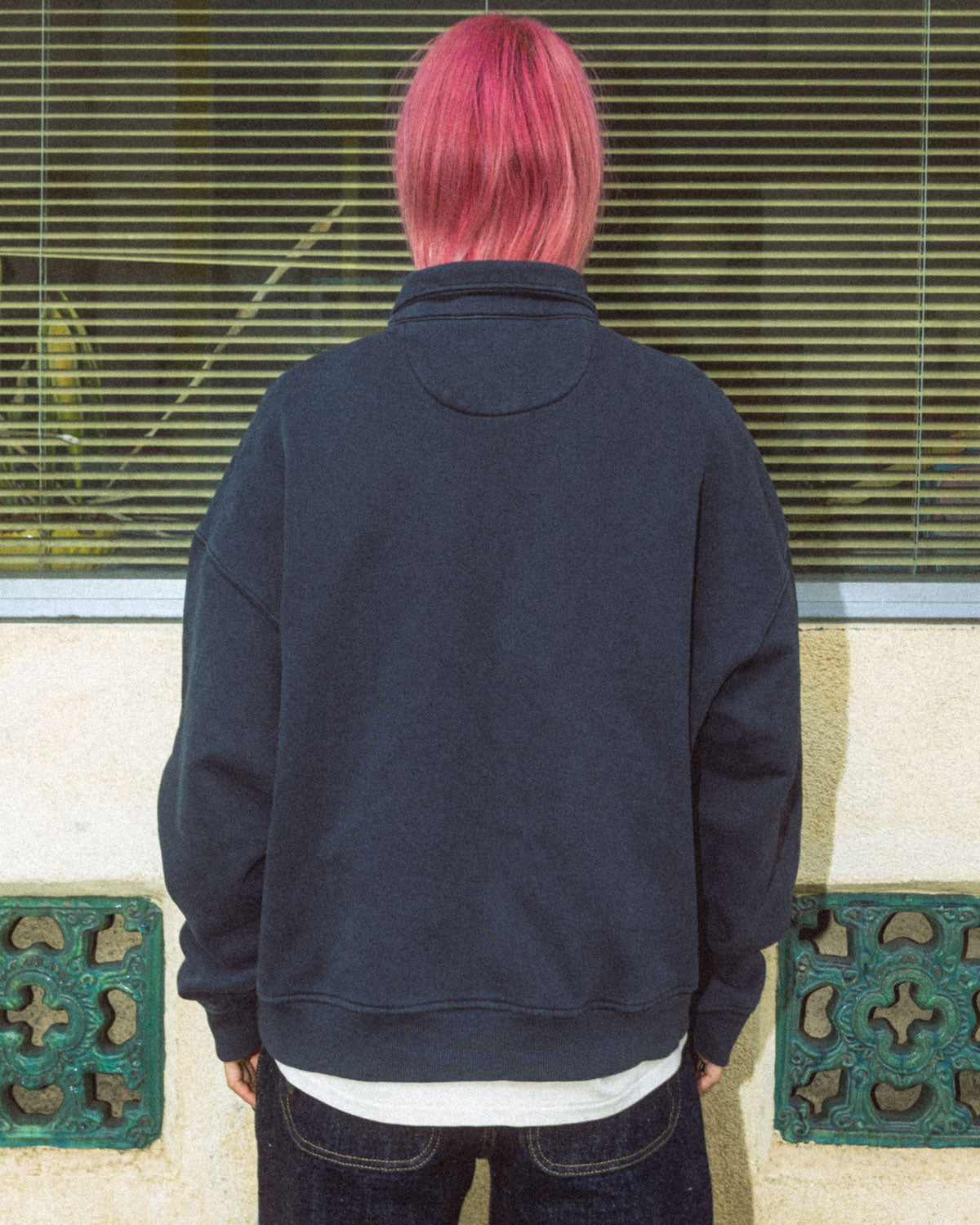 Half Zip Collared Sweatshirt - Washed Black 9