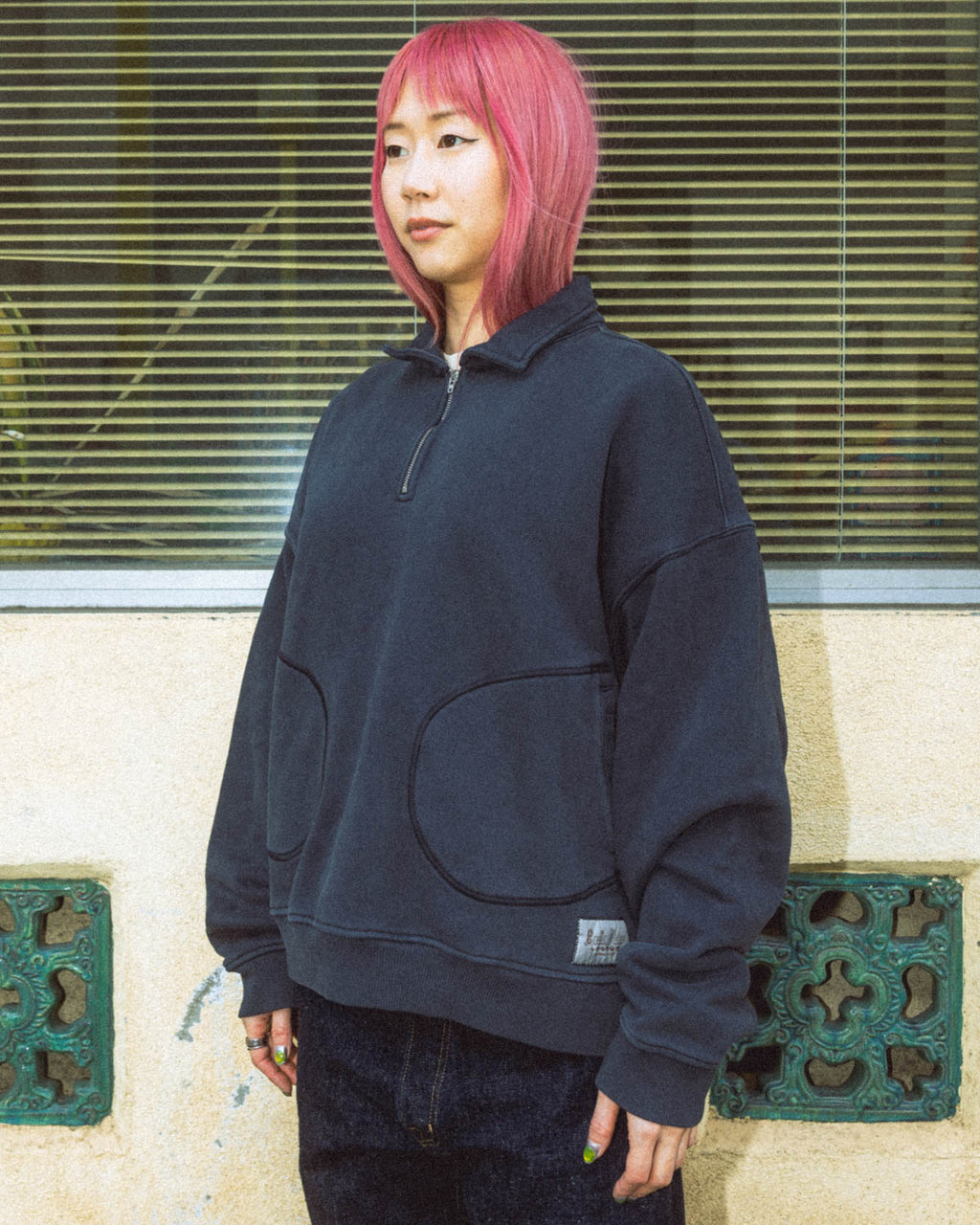 Half Zip Collared Sweatshirt - Washed Black 8