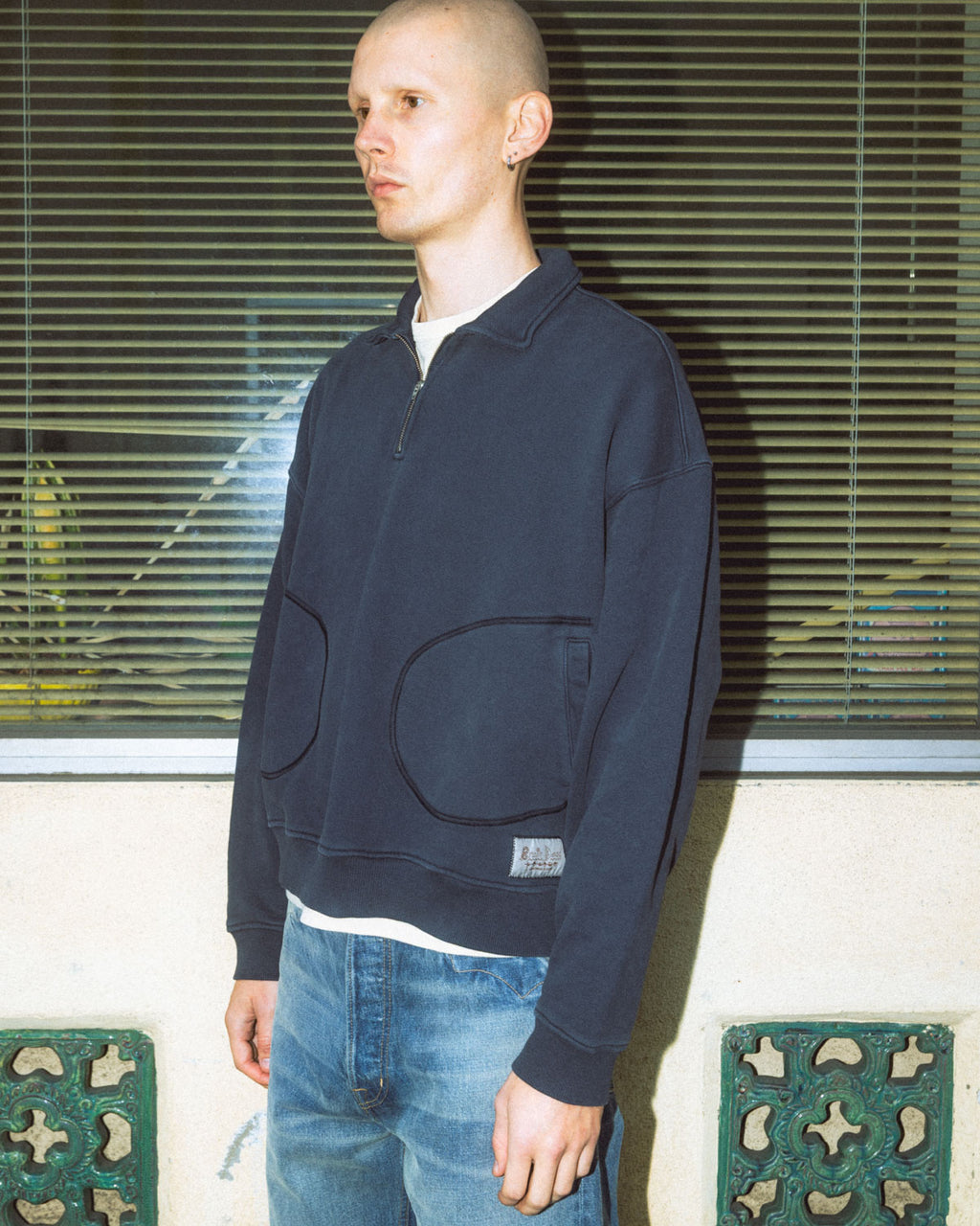 Half Zip Collared Sweatshirt - Washed Black 4