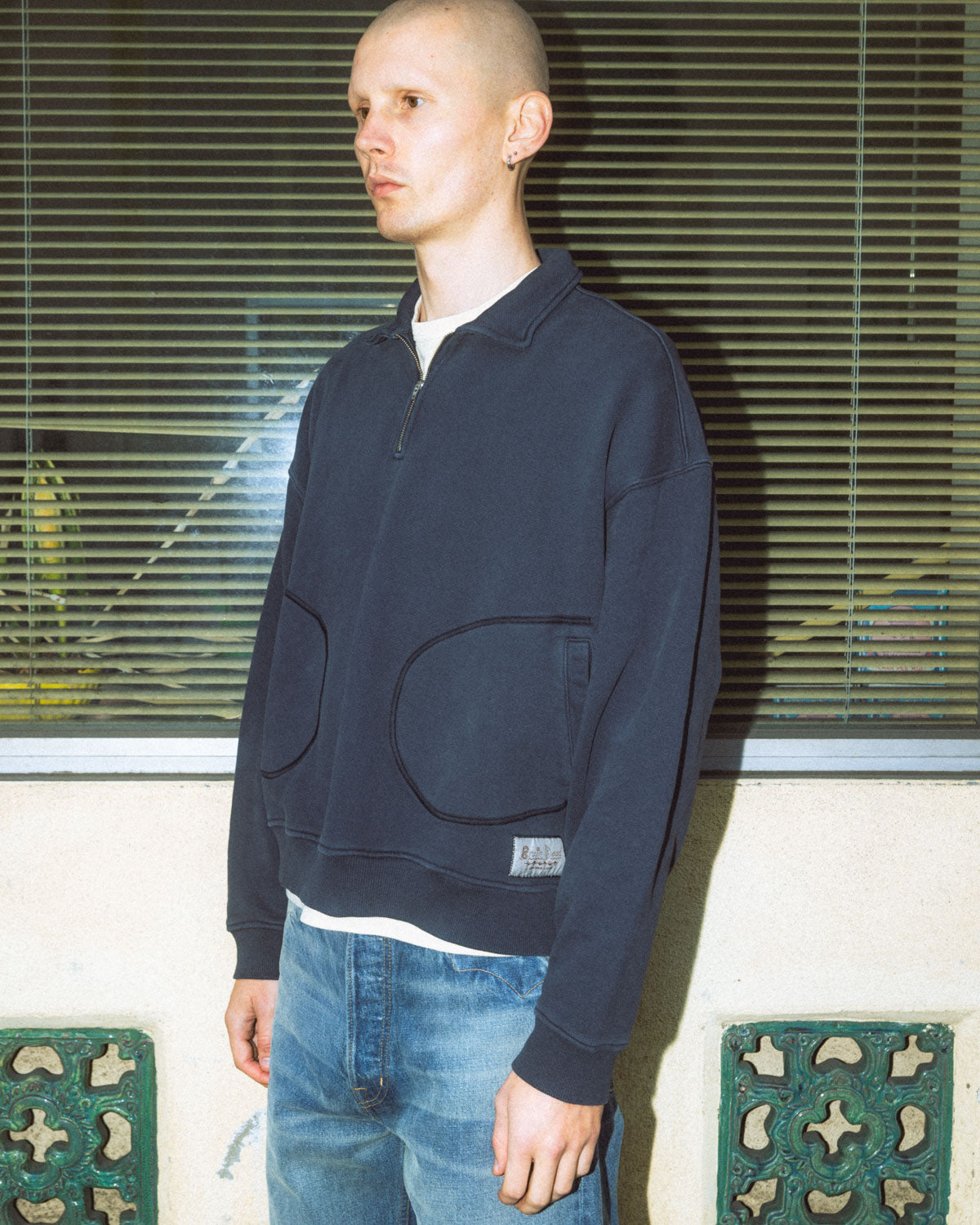 Half Zip Collared Sweatshirt - Washed Black 4