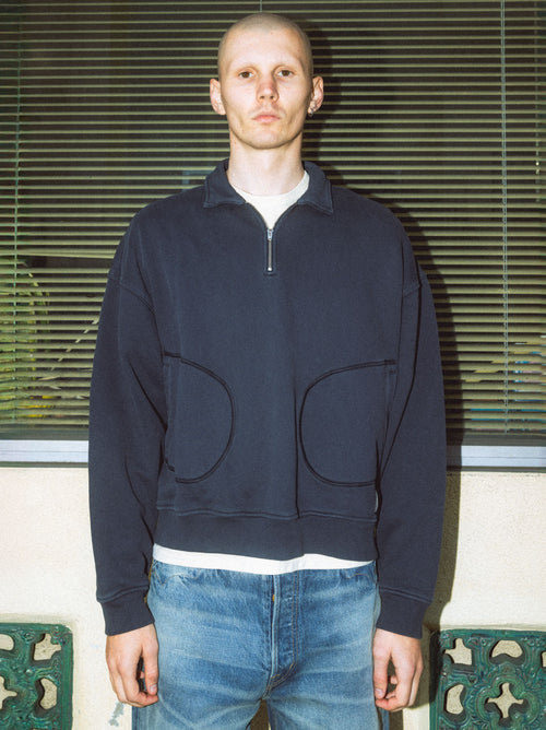 Half Zip Collared Sweatshirt - Washed Black 2
