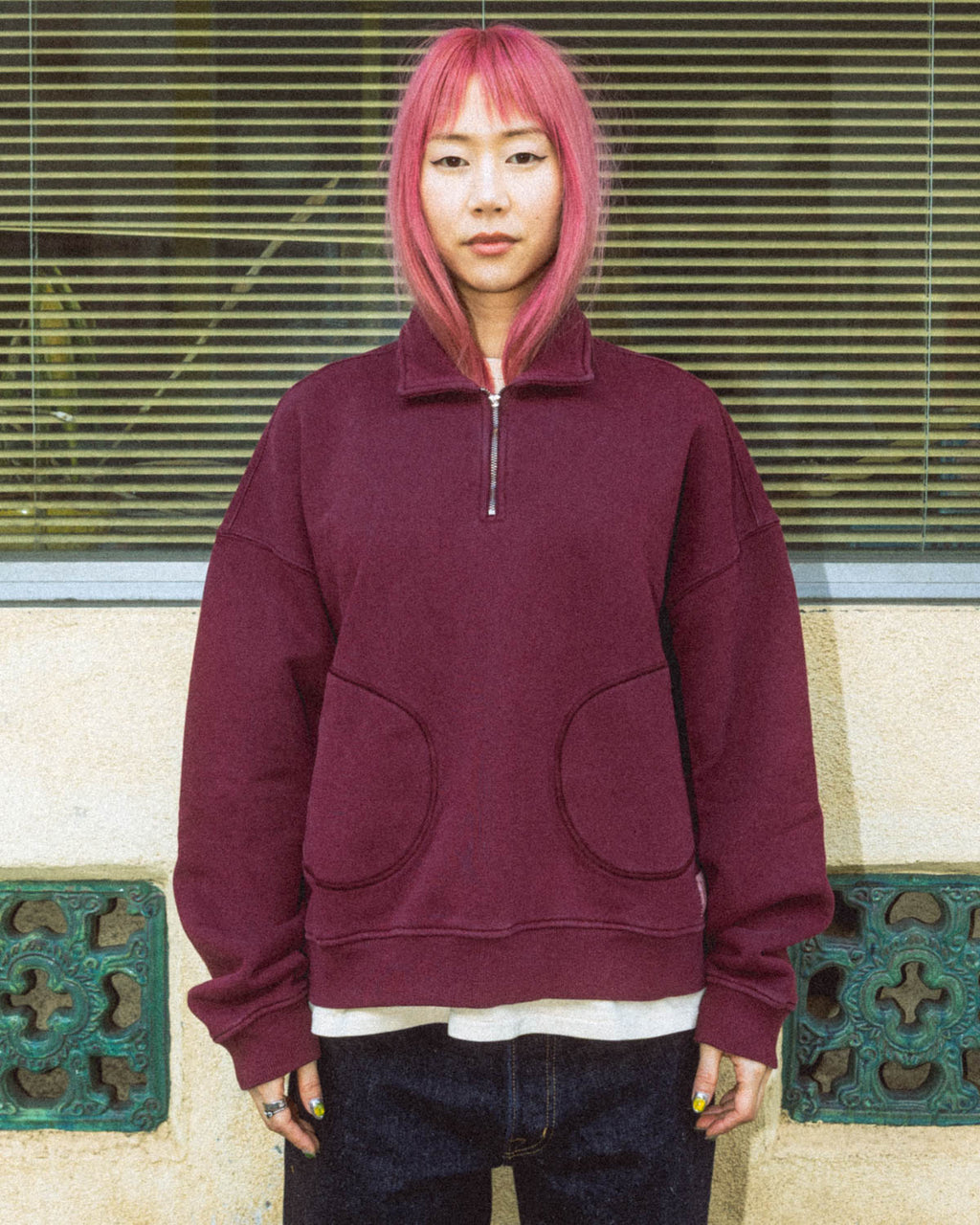 Half Zip Collared Sweatshirt - Wine 8