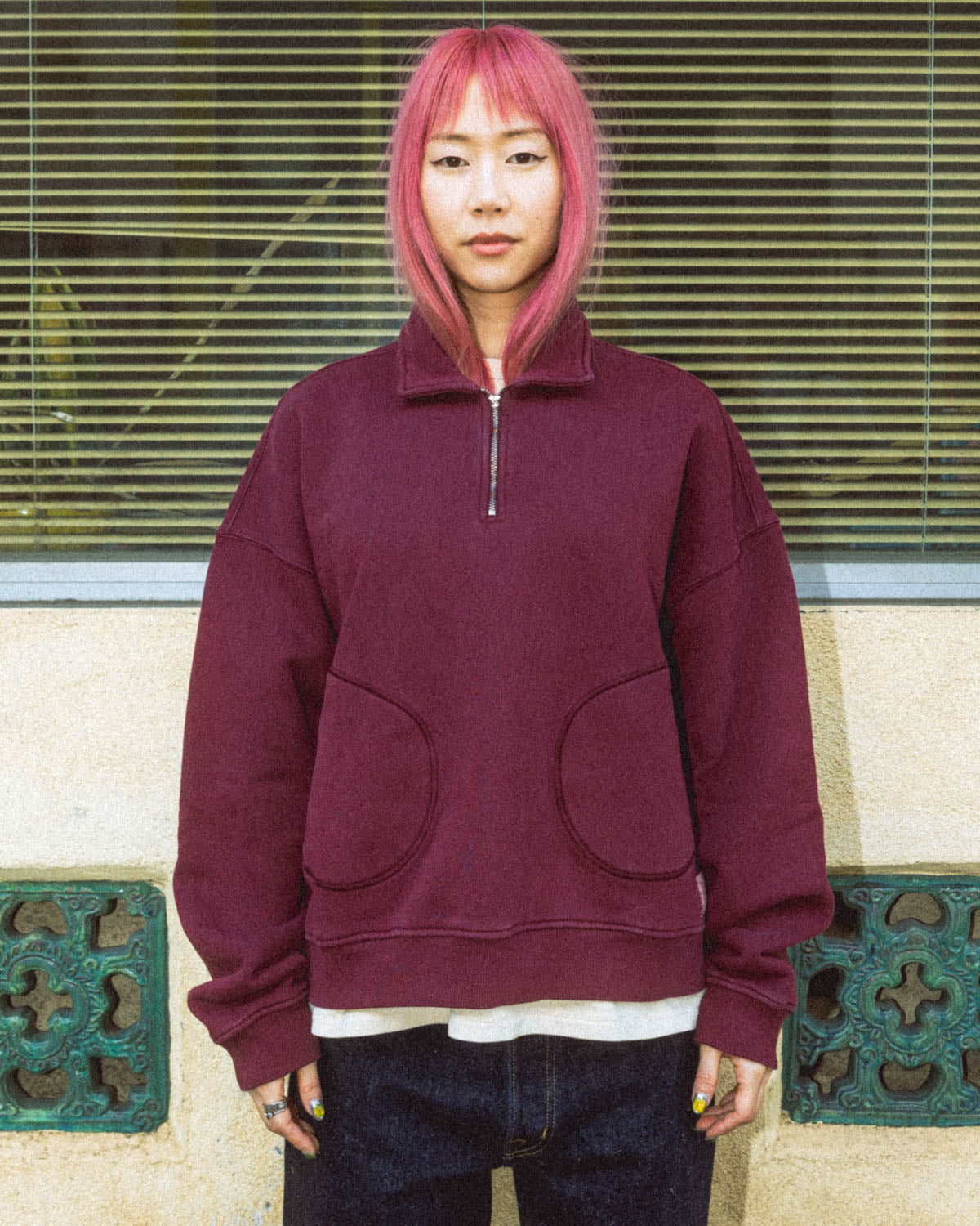 Half Zip Collared Sweatshirt - Wine 8