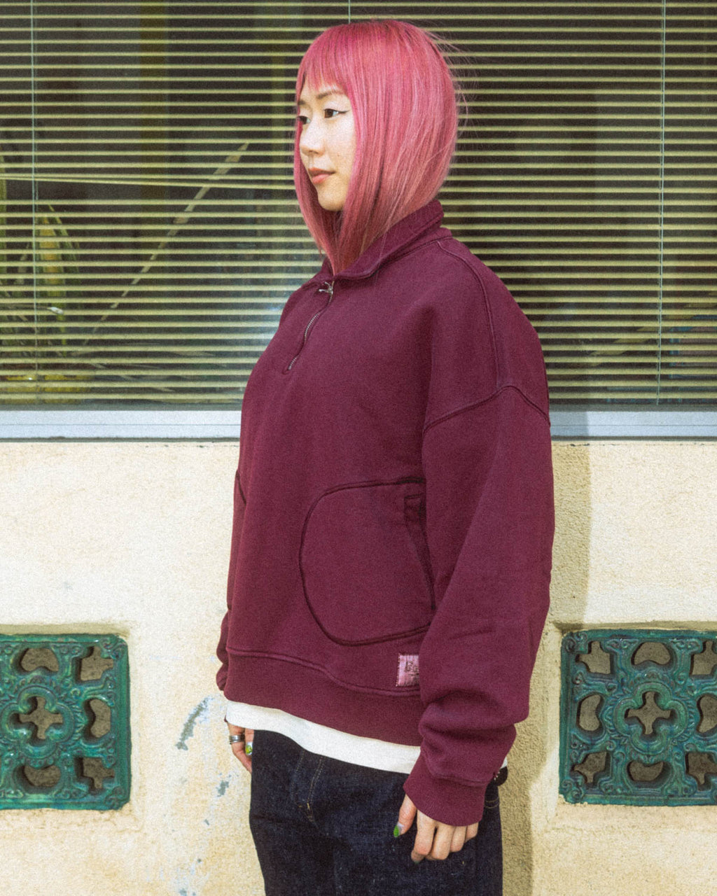 Half Zip Collared Sweatshirt - Wine 7