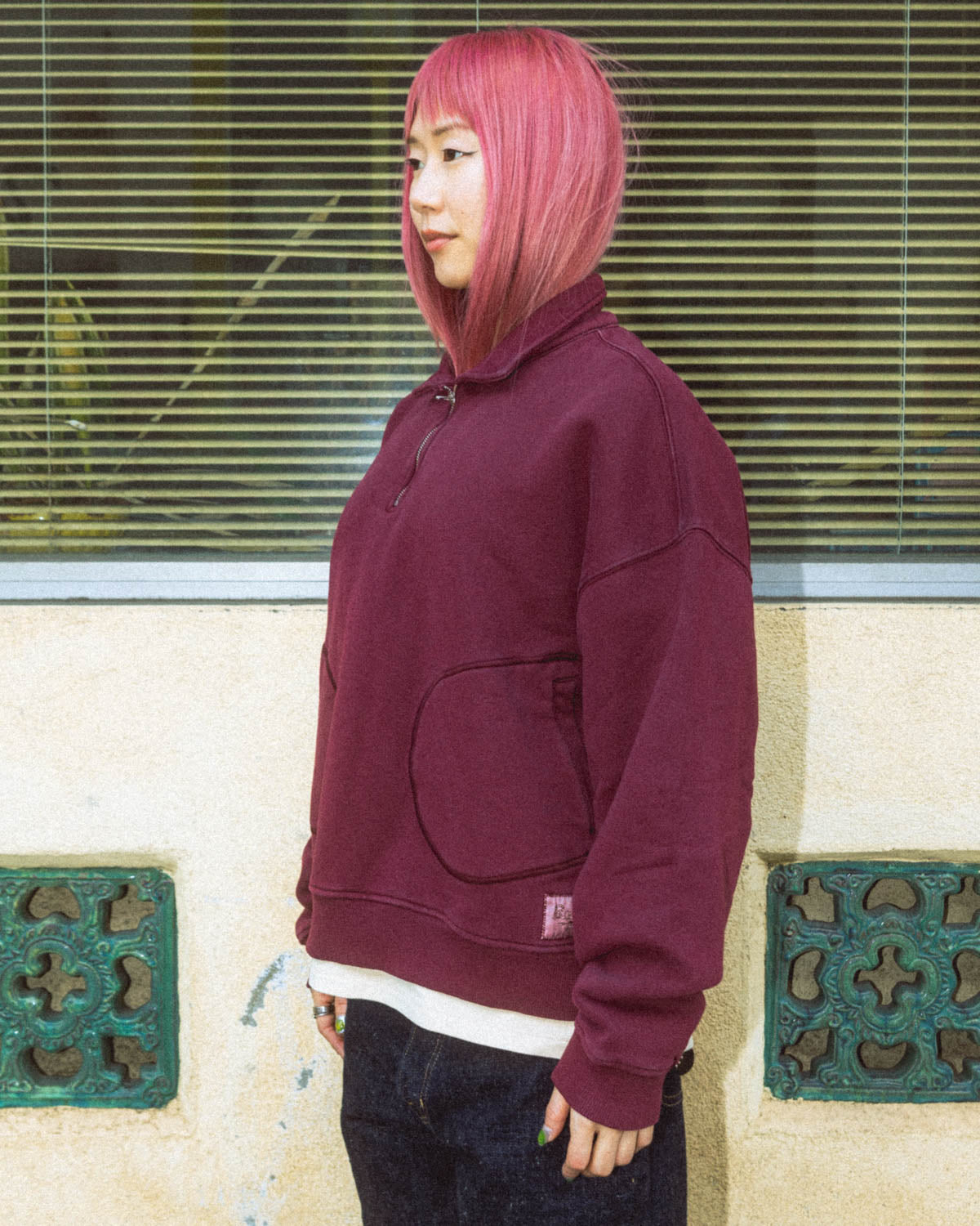 Half Zip Collared Sweatshirt - Wine 7