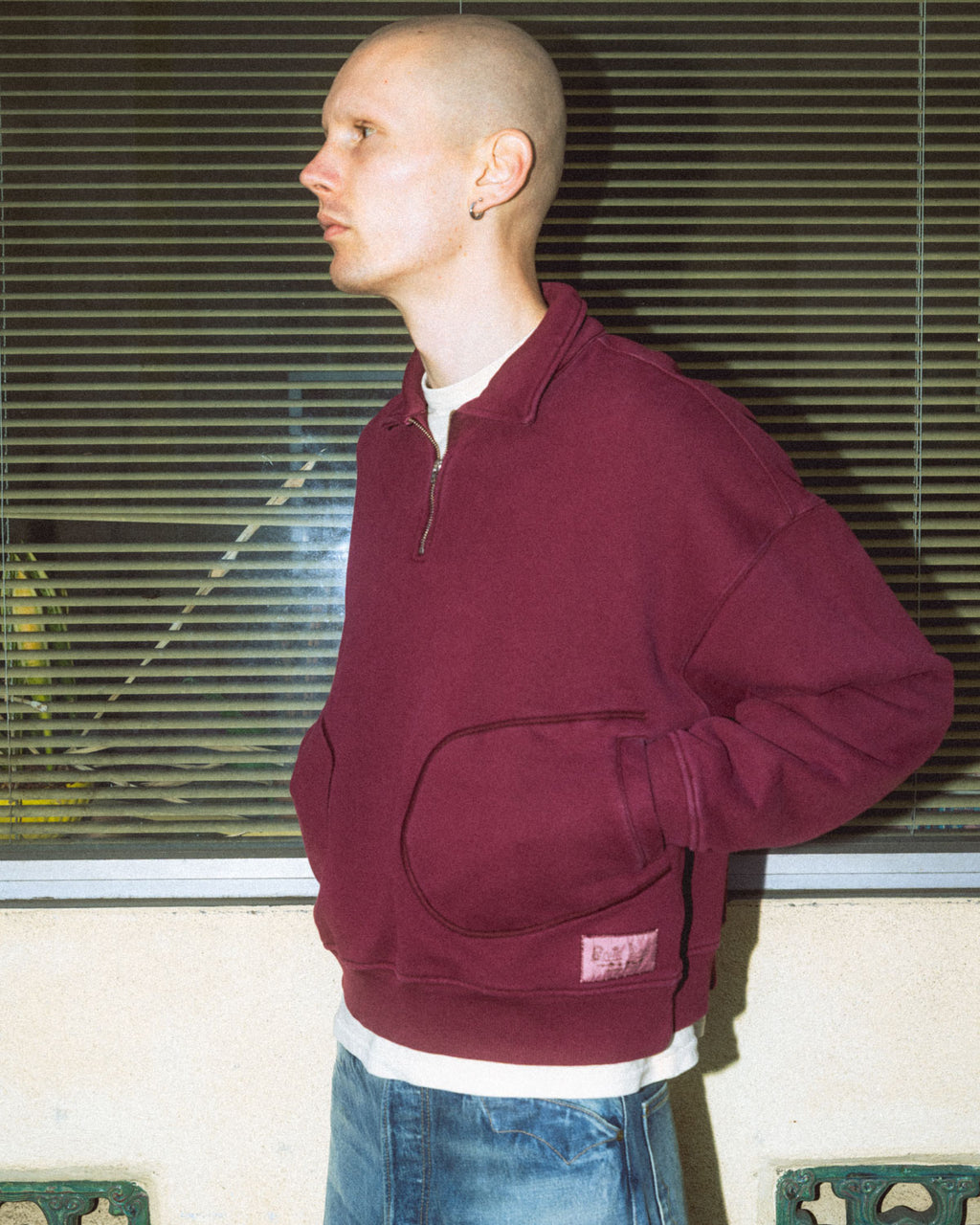 Half Zip Collared Sweatshirt - Wine 4