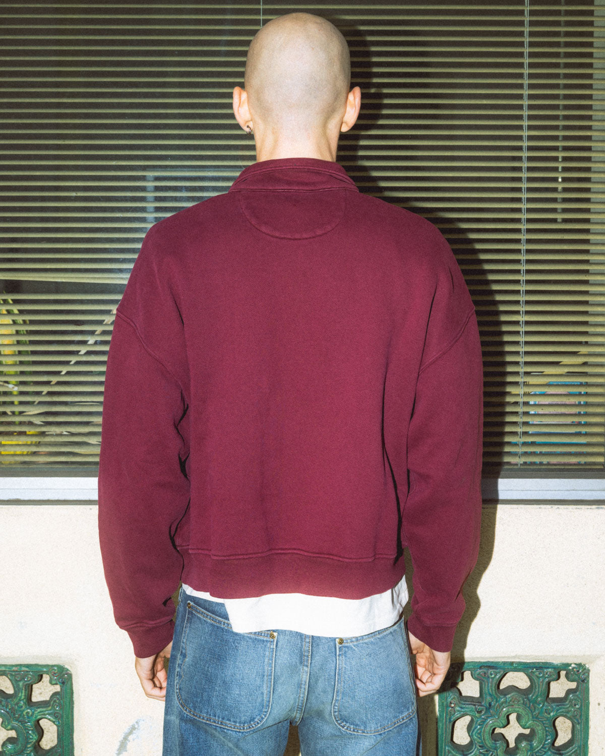 Half Zip Collared Sweatshirt - Wine 6