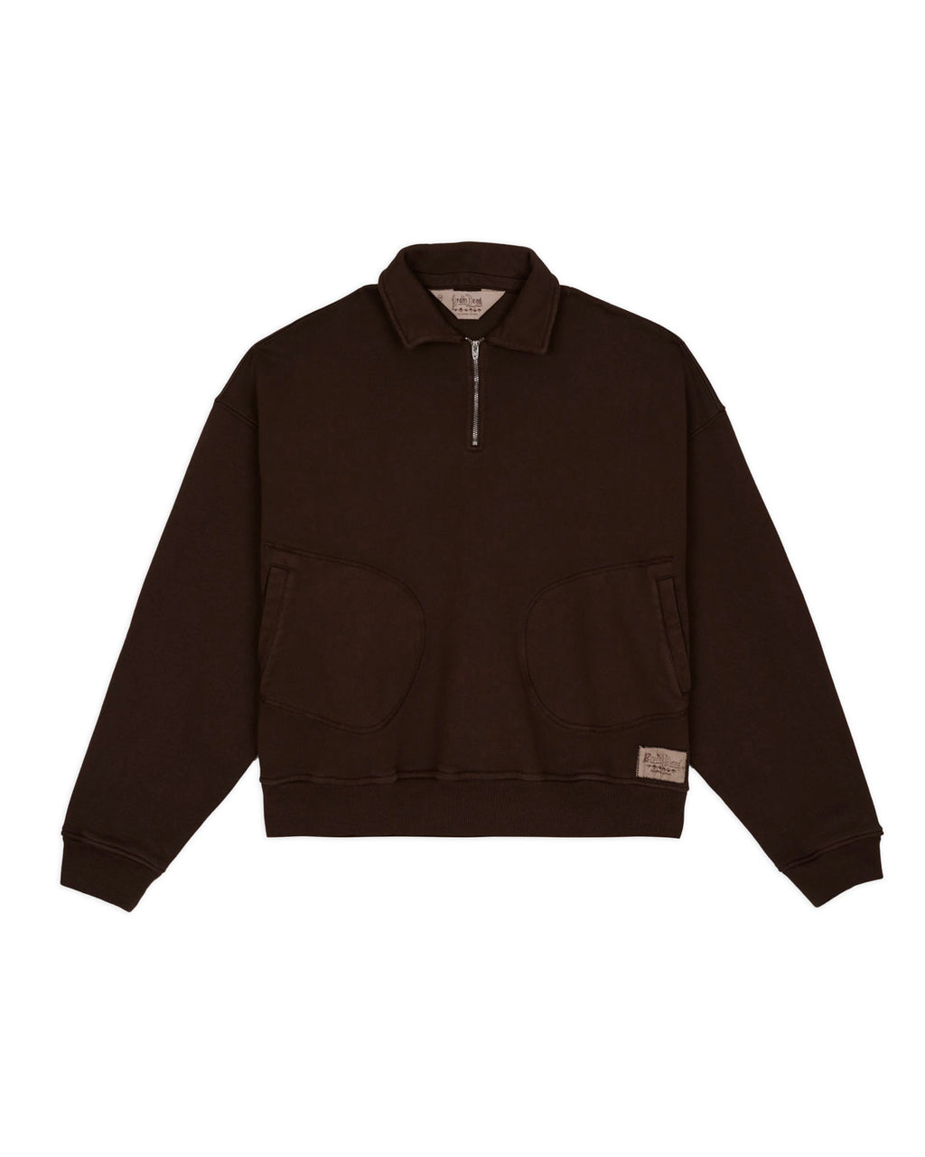 Half Zip Collared Sweatshirt - Brown
