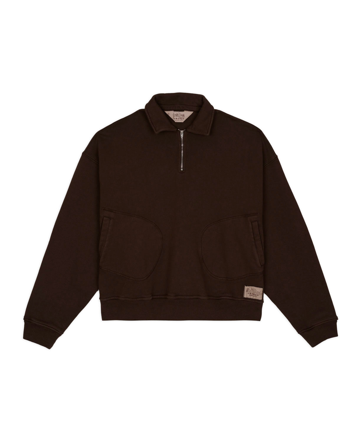 Half Zip Collared Sweatshirt - Brown 1