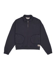 Half Zip Collared Sweatshirt - Washed Black