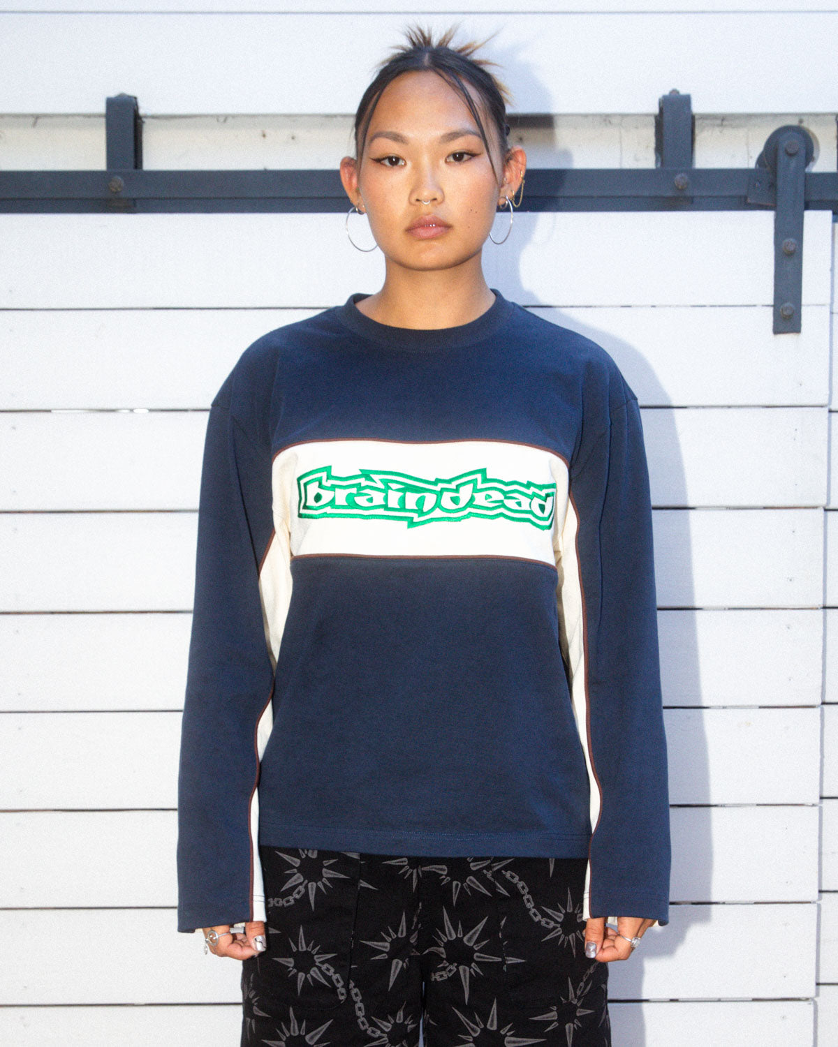 Heavyweight Paneled Long Sleeve Shirt - Navy 3