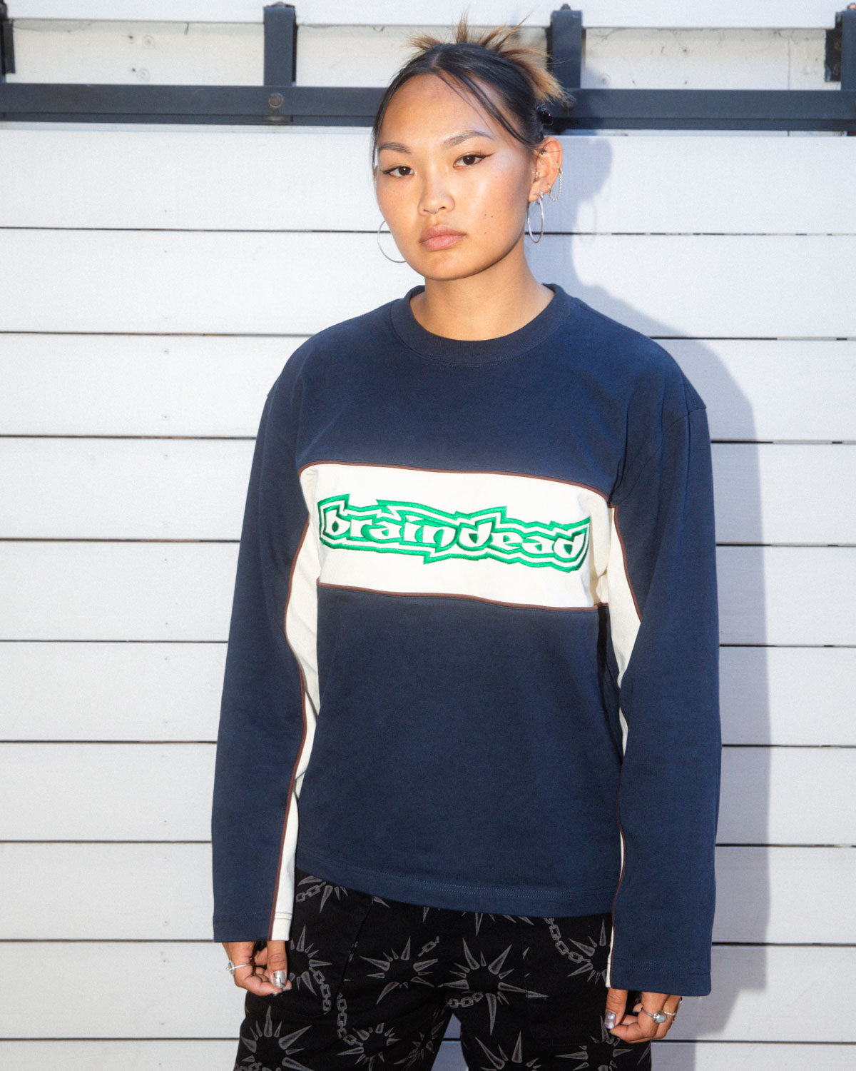 Heavyweight Paneled Long Sleeve Shirt - Navy – Brain Dead