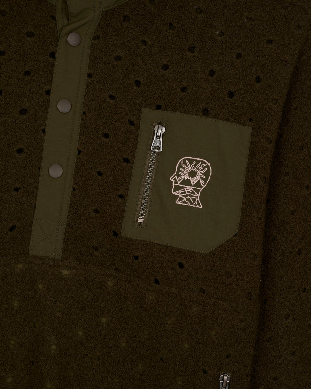 Hole Mock Neck Pullover - Olive 3