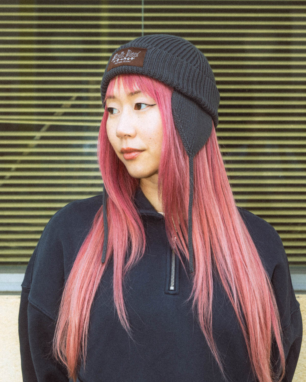 Knitted Ear Flap Beanie - Black 6