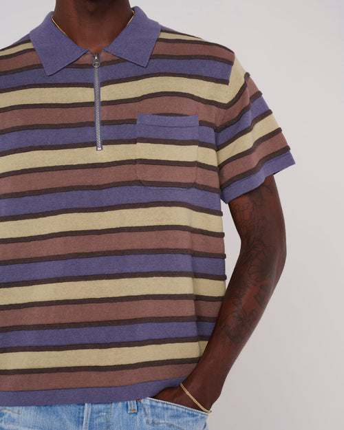 Lifted Stripe Half Zip Shirt - Blue Multi 2