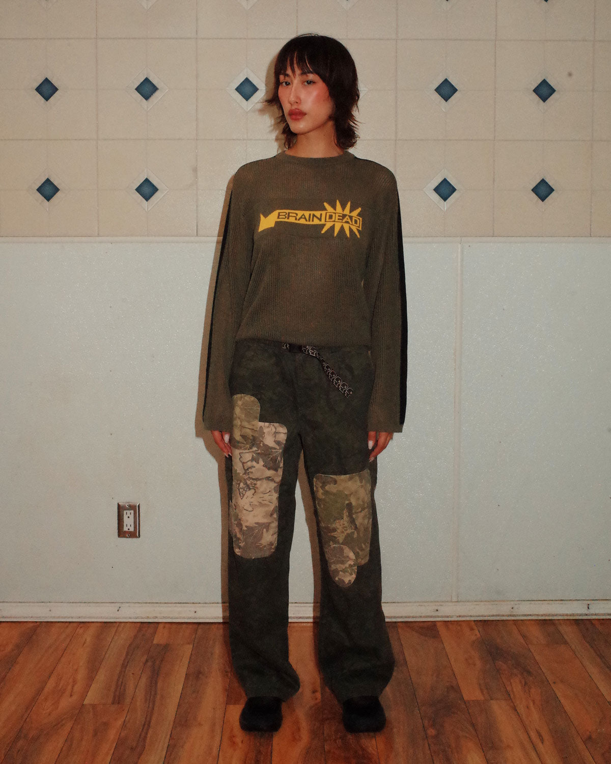 Long Sleeve Mesh Sweater - Green 2