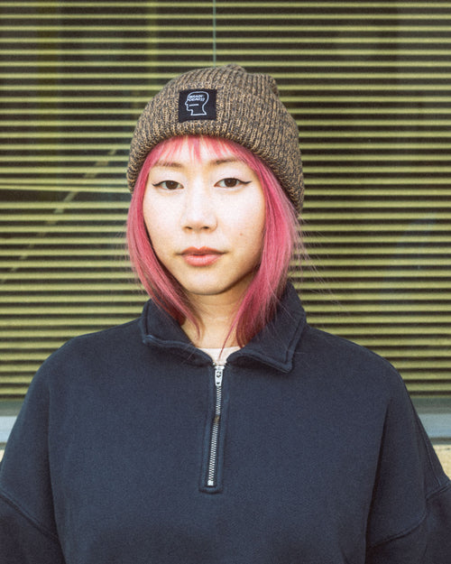 Marled Cotton Logohead Beanie - Brown 2