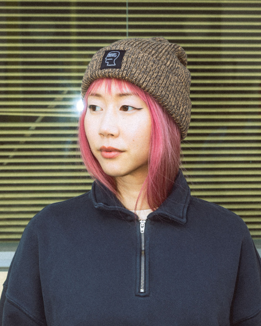 Marled Cotton Logohead Beanie - Brown 4