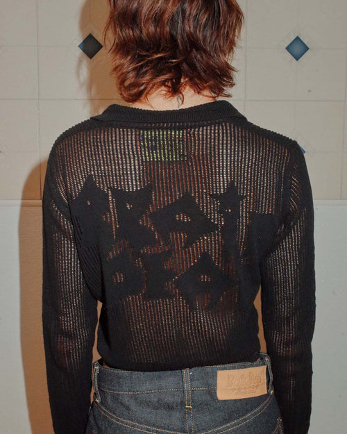 Mesh Knit Spiral Cardigan - Black 2