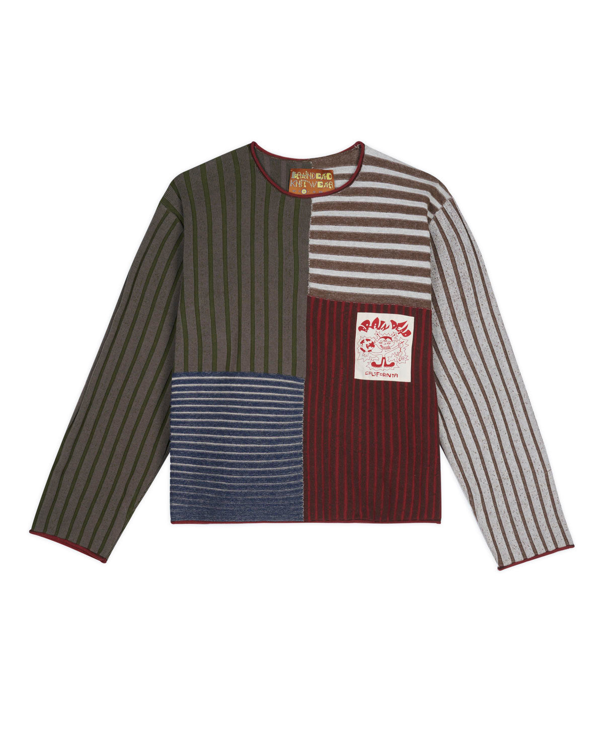 Mixed Stripe Boxy Knit Sweater - Green Multi 1