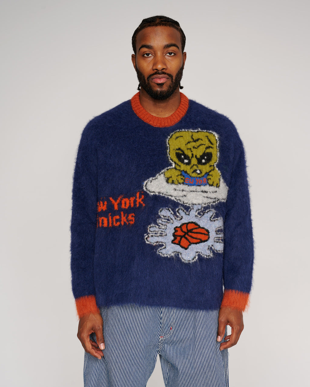 Brain Dead x NBA New York Knicks Alpaca Sweater - Navy 4