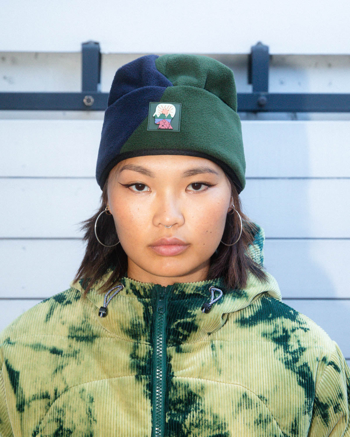 Organic Panel Polar Fleece Beanie - Navy/Olive – Brain Dead